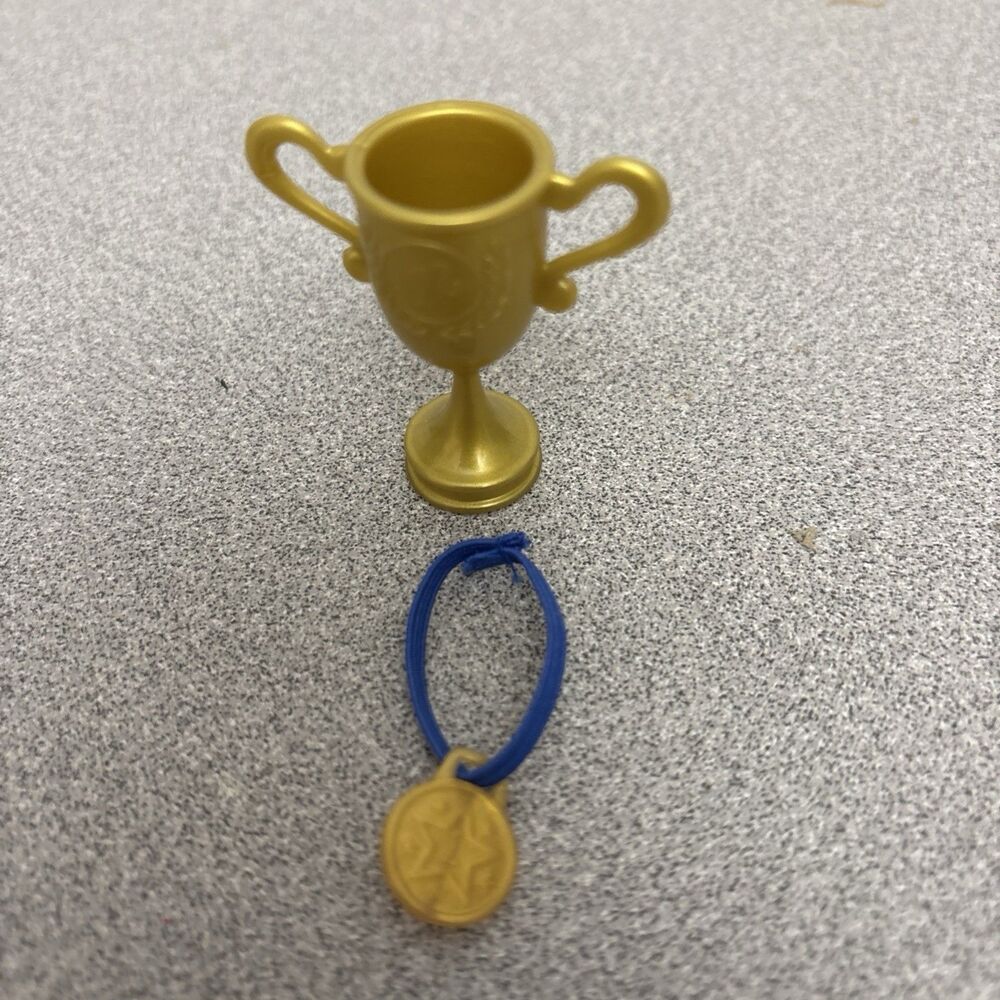 Mattel Barbie You Can Be Anything Soccer Coach Gold Game Trophy, 1 3/4”, & Medal